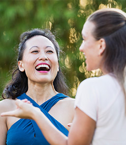 two women talking post-workout